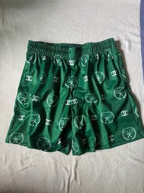 Bravest Studios Green Chanel Tennis Logo Mesh Basketball Shorts